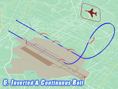 入間基地航空祭で展示飛行する時のブルーインパルスのInverte and Continuous Rollの飛行ルート