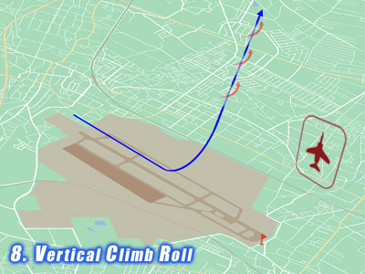 入間基地航空祭で展示飛行する時のブルーインパルスのVertical Climb Rollの飛行ルート