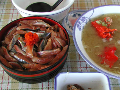 根室 納沙布岬にある鈴木食堂のサンマ丼と鉄砲汁（花咲ガニの味噌汁）
