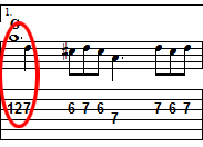 上下パートを同一の五線譜上に書いた譜面の例その２