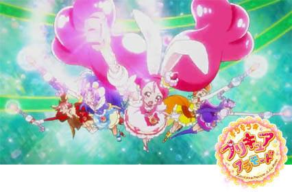 キラキラ☆プリキュア・アラモードよりキャンディロッドを使用した５人揃った必殺技「スイー・ツー・ワンダフル・アラモード」