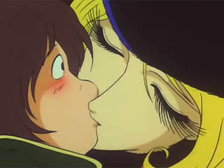Matel kisses Tetsuro Hoshino on the movie version Galaxy Express 999