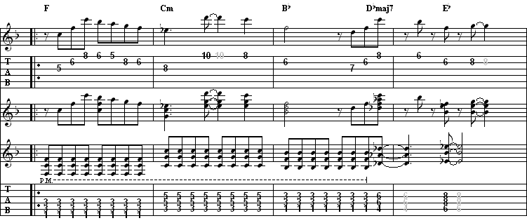 満と薫のテーマのギター用TAB譜面 2