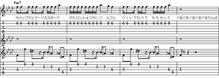 「シュビドゥビ☆スイーツタイム」のサビ手前のブリッジの楽譜