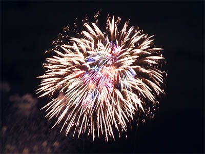 昭和記念公園の花火大会で打ち上げられたカラフルな芯入りの大玉の花火