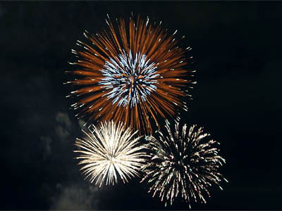 Fireworks of different types are launched in succession