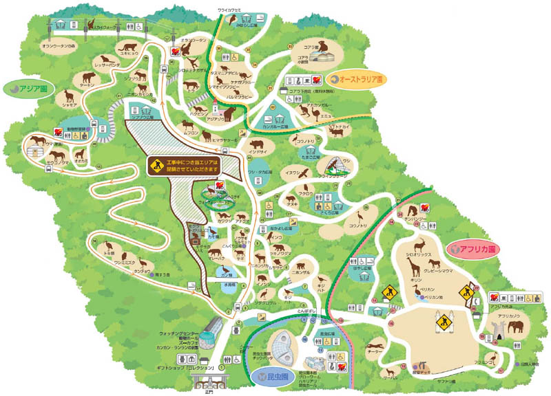 多摩動物公園の園内の地図（マップ）