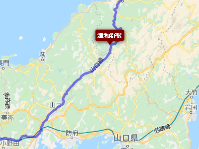 国道９号線とSLやまぐち号を見ることができる津和野駅の地図
