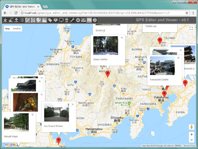 Google Maps (GPX 파일)에 표시된일본의 유명한 신사와 사원의지도