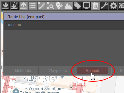 Append button of the Route List Dialog