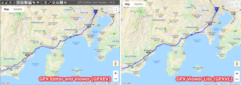 Captura de tela do GPX Editor e Visualizador (GPXEV) e GPX Viewer Lite (GPXVL)