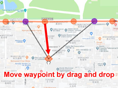 Laluan di sepanjang jalan yang dibuat di Peta Google dalam mod jalan raya