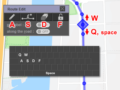 Shortcut key for route edit mode