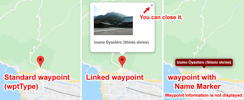 Beispiel für die Anzeige des Wegpunkts wptType auf der Google-Karte