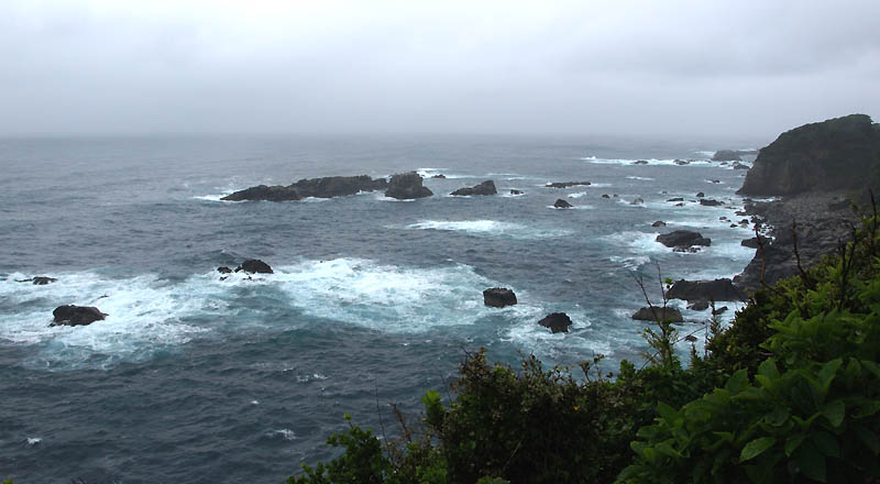 四国最南端「足摺岬」から見た荒々しい波が打ち寄せている太平洋の海面と岩礁