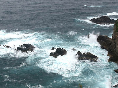 四国最南端「足摺岬」から見た荒波が打ち寄せる岸辺