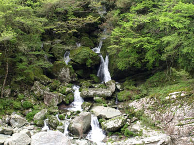 高知県道17号線の渓谷を流れ落ちる滝