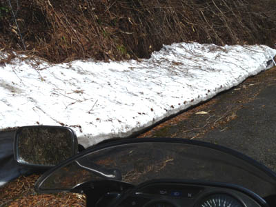 大山の路肩に積もった残雪