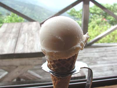 西天城高原の牧場の家の牛乳アイス
