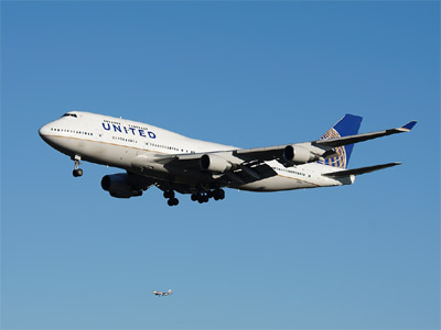 サンフランシスコ(SFO)発 成田(NRT)行 UA837便、ユナイテッド航空 Boeing 747-400 (N119UA)