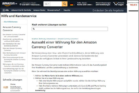 円建てで決済する場合(Amazon Currency Converter）の詳細の説明画面（ドイツの場合）