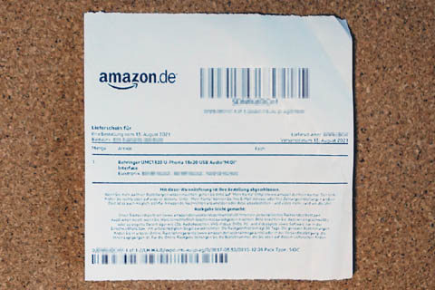 ドイツのAmazonで商品に添付されている納品書（明細書）