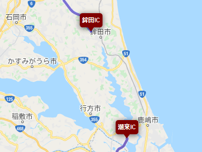 東関東自動車道の未開通区間（潮来IC～鉾田IC間）の地図