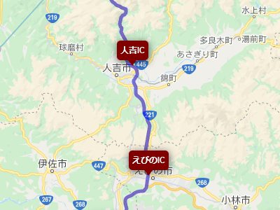 九州自動車道の人吉ICとえびのICの地図