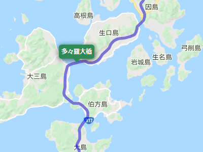 西瀬戸自動車道（瀬戸内しまなみ海道）の多々羅大橋（生口島～大三島）の地図