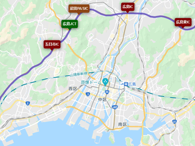 山陽自動車道の広島ICと広島市街地の地図