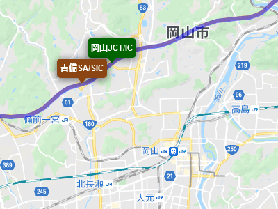 山陽自動車道の岡山インターチェンジの地図