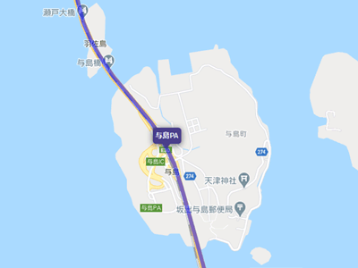 瀬戸中央自動車道の与島パーキングエリアの地図