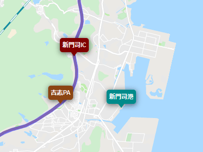 九州自動車道の新門司ICと新門司港の地図