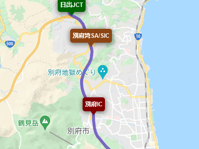 東九州自動車道の別府インターチェンジの地図