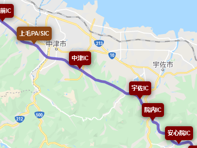 東九州自動車道の中津・宇佐周辺の地図
