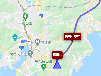 長崎自動車道の終点の長崎インターチェンジの地図