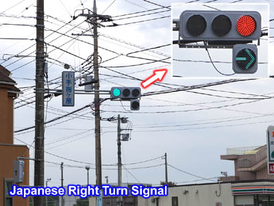 日本の交差点の右折信号