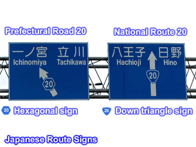 Traffic signs for national and prefectural roads with the same road number