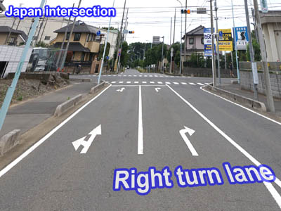 Pista de giro à direita japonesa na intersecção