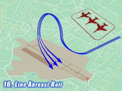 入間基地航空祭で展示飛行する時のブルーインパルスのLine Abreast Rollの飛行ルート
