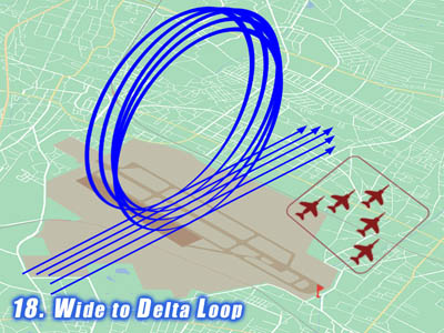 入間基地航空祭で展示飛行する時のブルーインパルスのWide to Delta Loopの飛行ルート