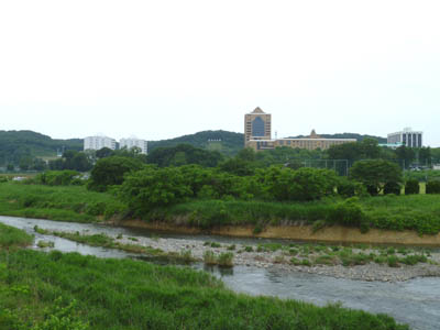 入間川の先に見える駿河大学のキャンパス