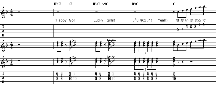 Happy Go Lucky ドキドキ プリキュア ギタースコア Tab譜 タブ譜