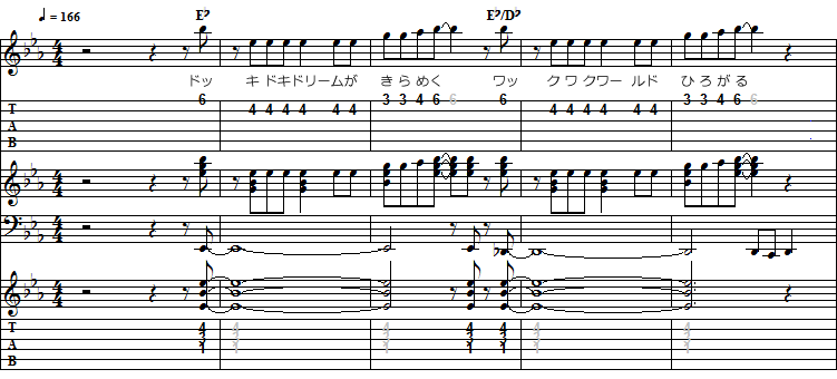 「キラリ☆彡スター☆トゥインクルプリキュア」のイントロの出だしの楽譜