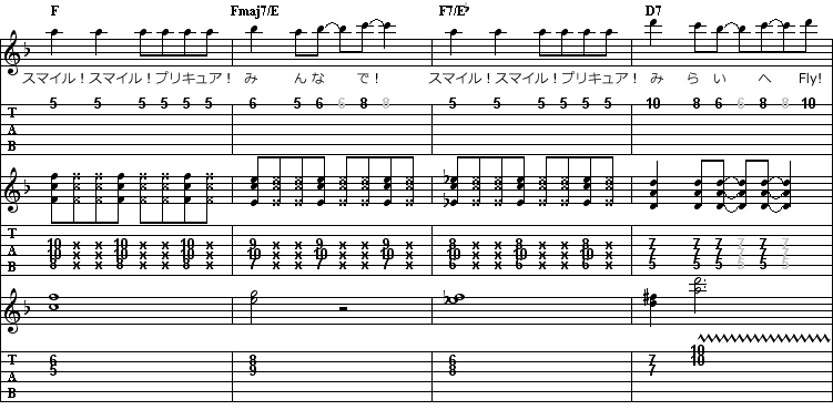 Let S Go スマイルプリキュア ギタースコア Tab譜 タブ譜