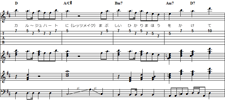 「トロピカ I・N・G」のサビの前半の楽譜