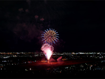 Low altitude fireworks and night view