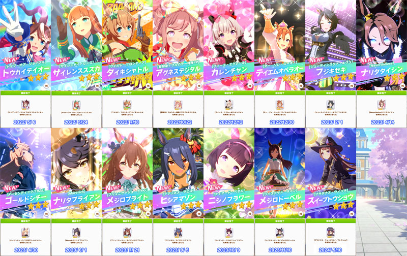 レジェンドレースで集めたピース150個でキャラ解放した15人のウマ娘