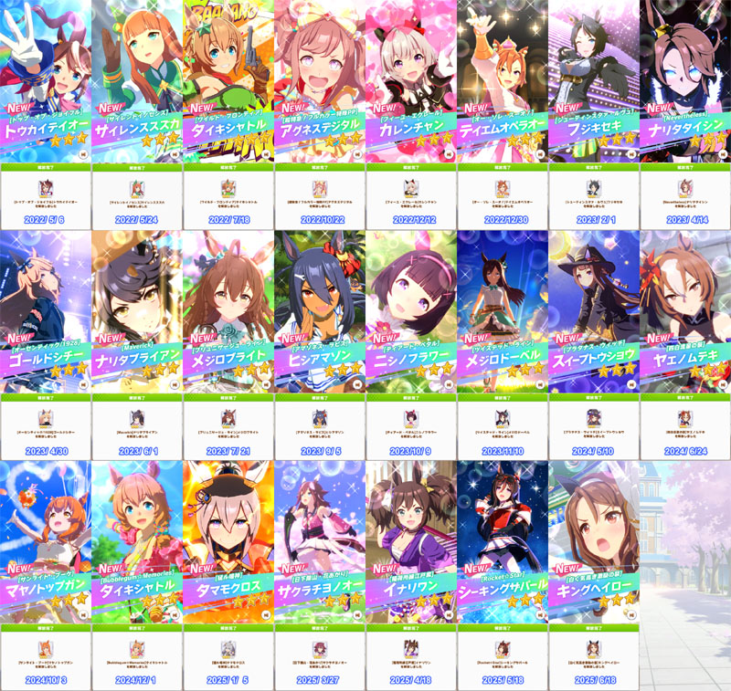 レジェンドレースで集めたピース150個でキャラ解放した23人のウマ娘
