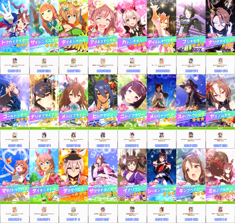 レジェンドレースで集めたピース150個でキャラ解放した24人のウマ娘